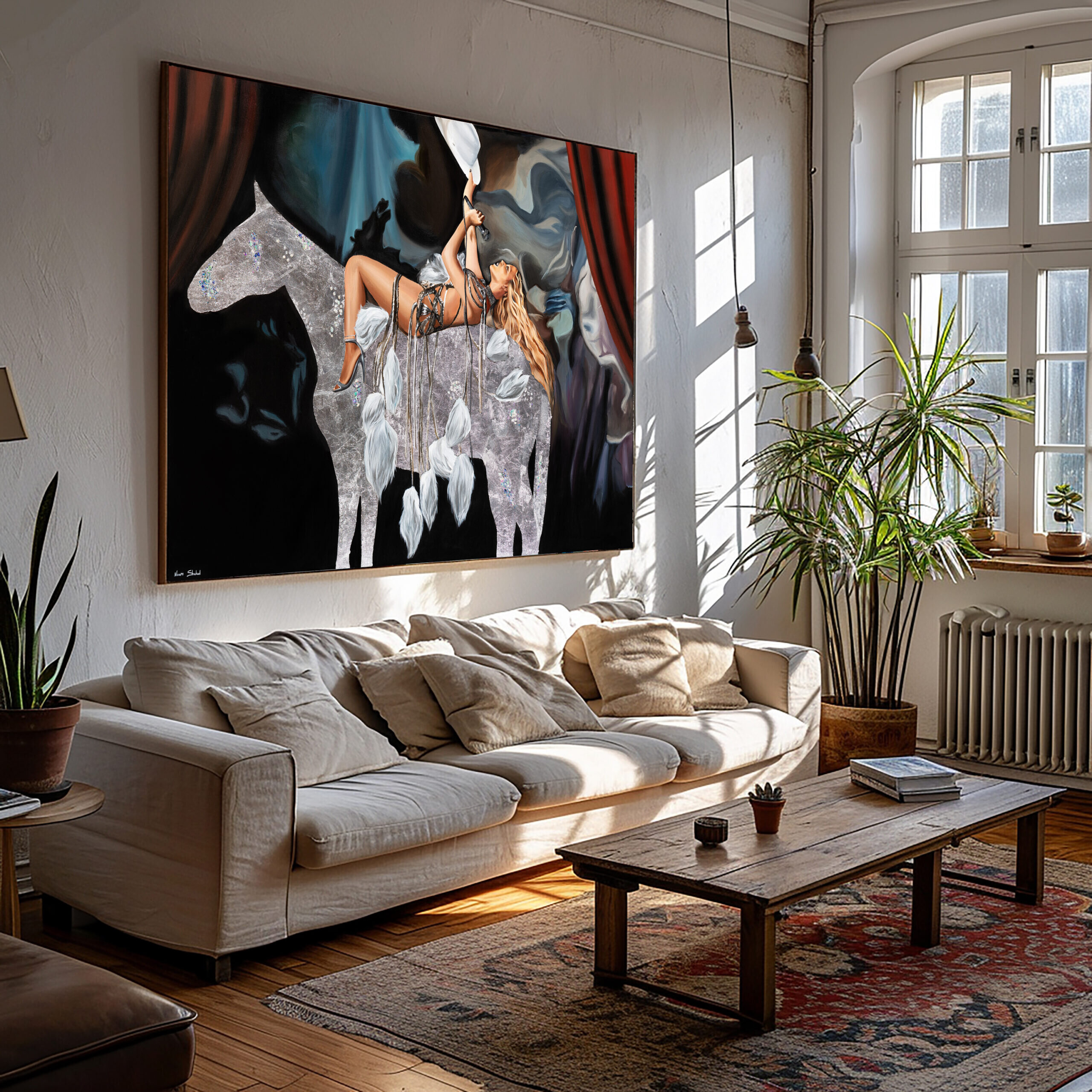 beyonce-painting-on-horse-back-singing-art-canvas-noam-shaked-livingroom-wall-decor